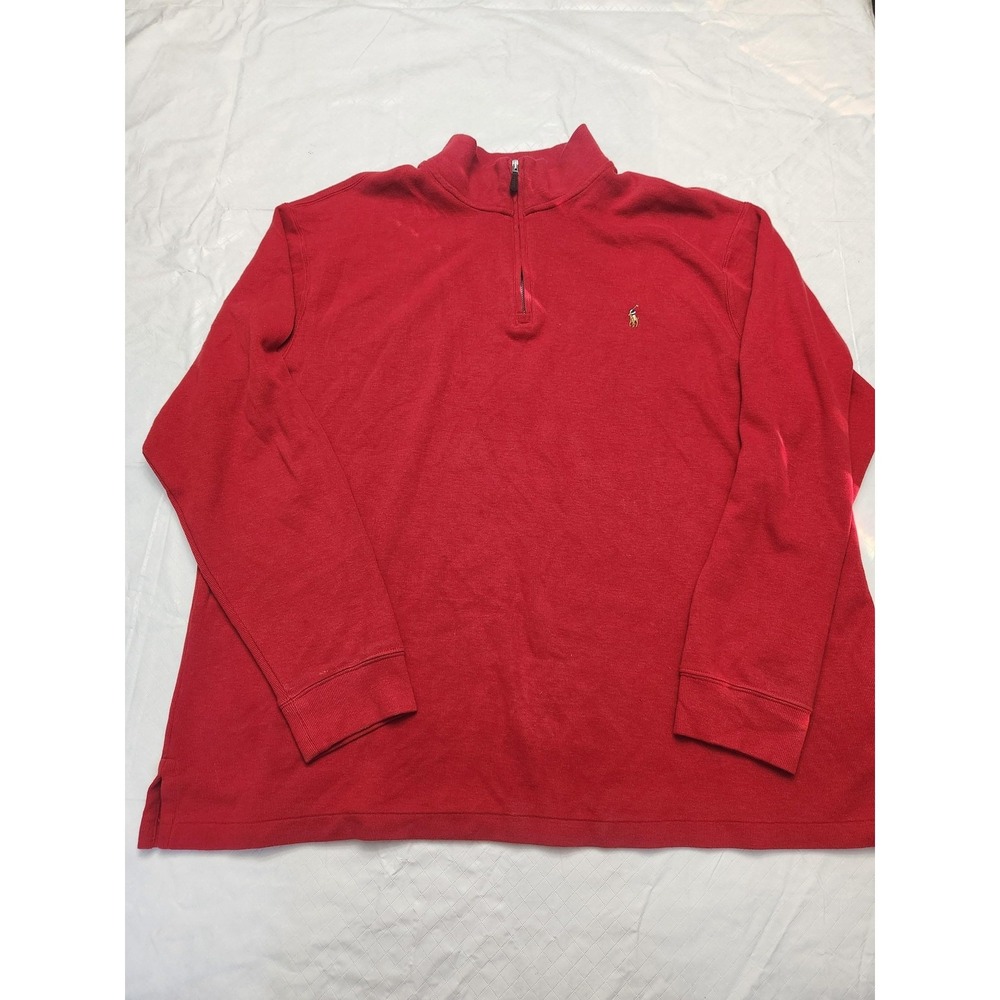 Polo Ralph Lauren Sweater Mens 2XB Red 1/4 Flesh Zip Mock Neck Rib Knit Pullover